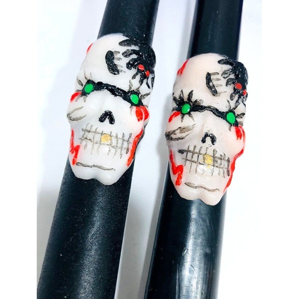 NIB Day Of The Dead 10" Candlesticks Halloween Skull Skeleton Taper Set of 2 NEW